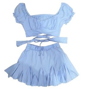 Two piece Summer set, blue crop top and skirt